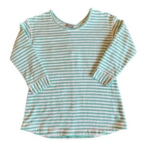T by Talbots Mint Green & White Striped Long Sleeve Tee Keyhole Detail W…